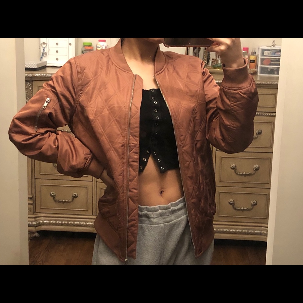 Rose gold bomber jacket